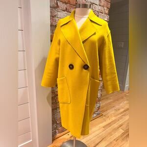 Women’s Mango Bright Yellow Double Breasted F XS elted Overcoat Size XS